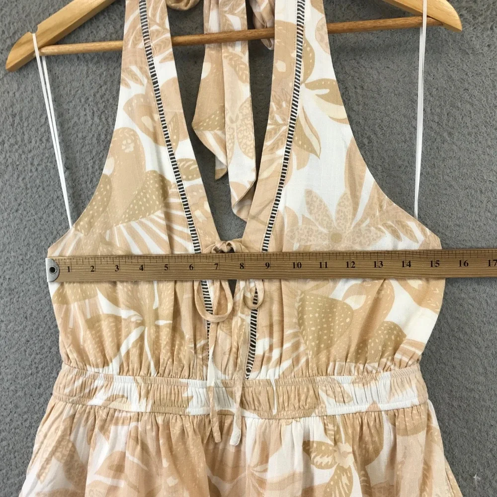 New PRIMP Sugarlips Tropical Leaf Print Halter Romper Tiered Ruffle Tie Waist M